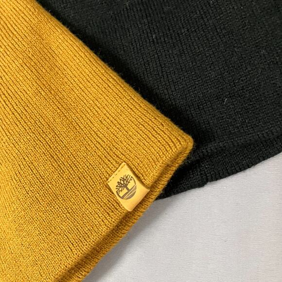 Timberland Beanie Lot 3 Pack Knit Hats Black Grey Mustard Acrylic OS Unisex - Picture 2 of 11